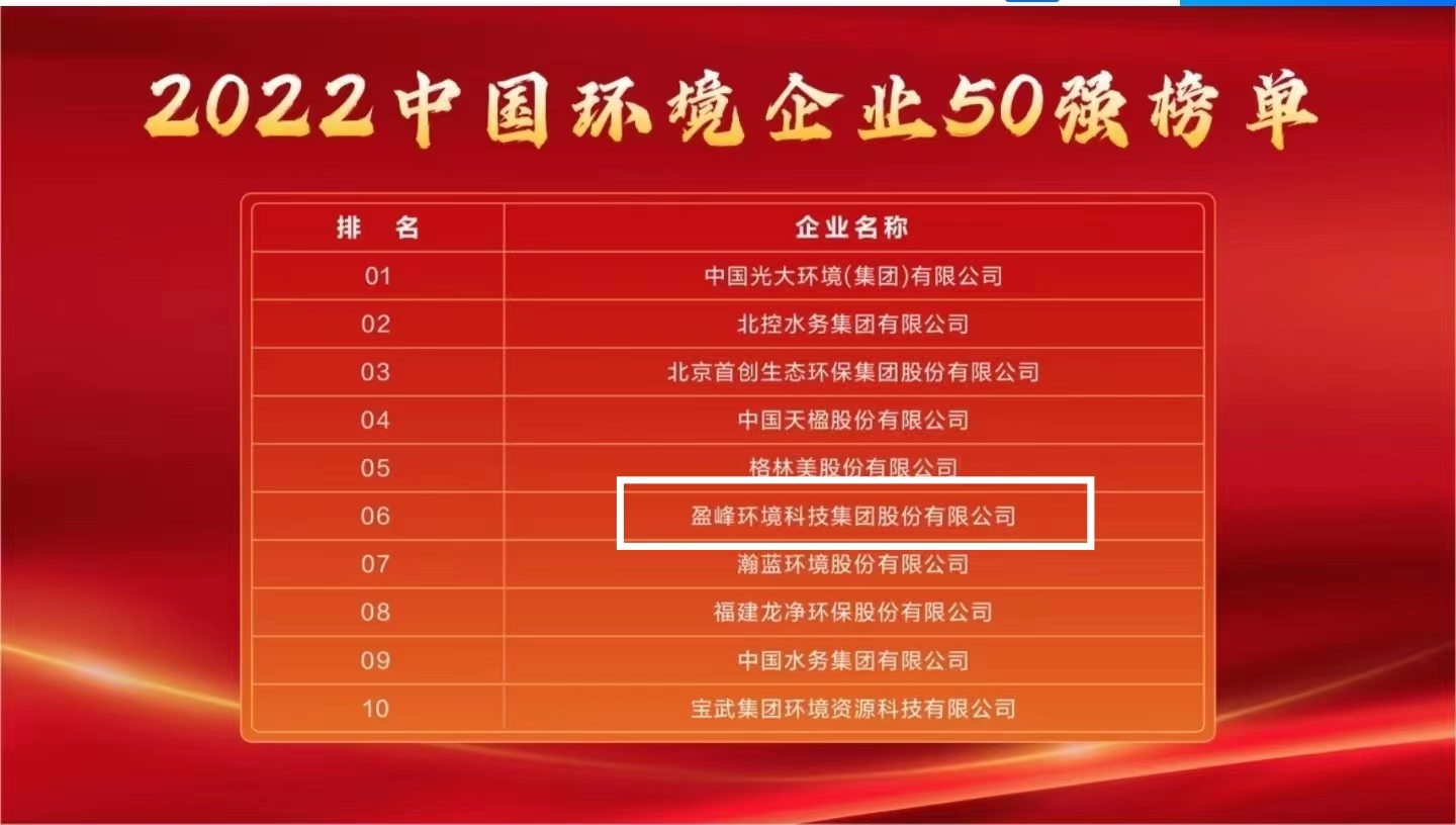 MK体育環(huán)境連續(xù)5年榮登“中國環(huán)境企業(yè)50強(qiáng)”榜單